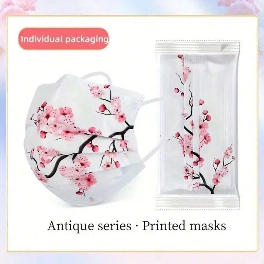10pcs Floral Sakura Print 3-Pl - Disposable Mask Blue のレビューと価格