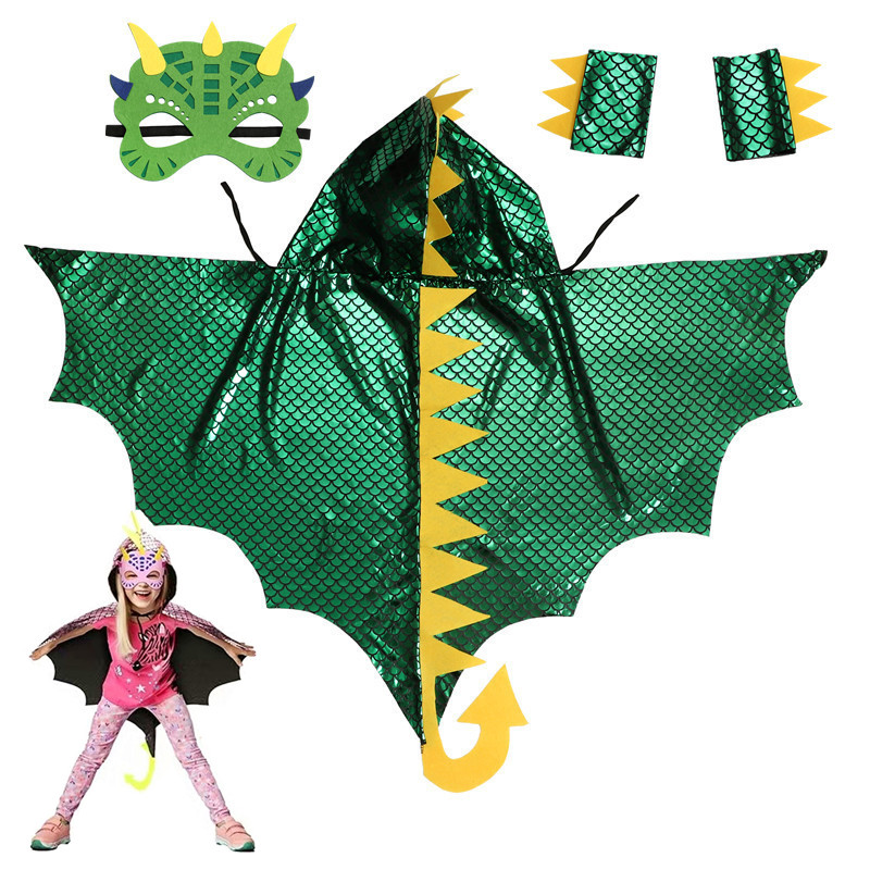 Child Green Dinosaur Cloak wit - Kids Face Mask のレビューと価格