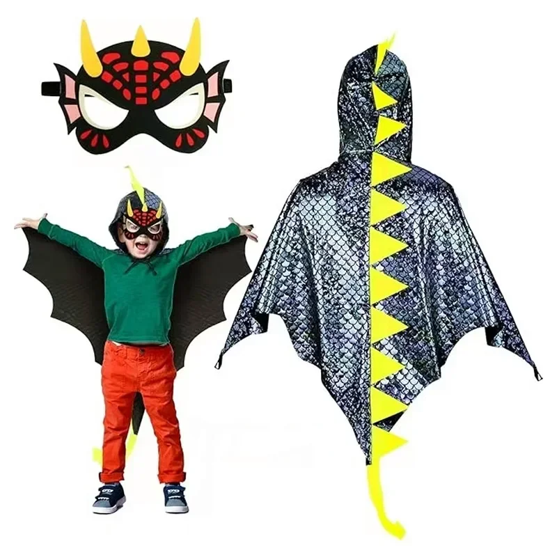 Child Green Dinosaur Cloak wit - Kids Face Mask のレビューと価格