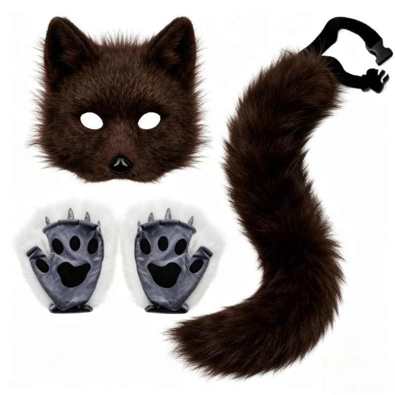 Furry Cat Ears Mask Tail & Paw - Black Face Mask Pack のレビューと価格