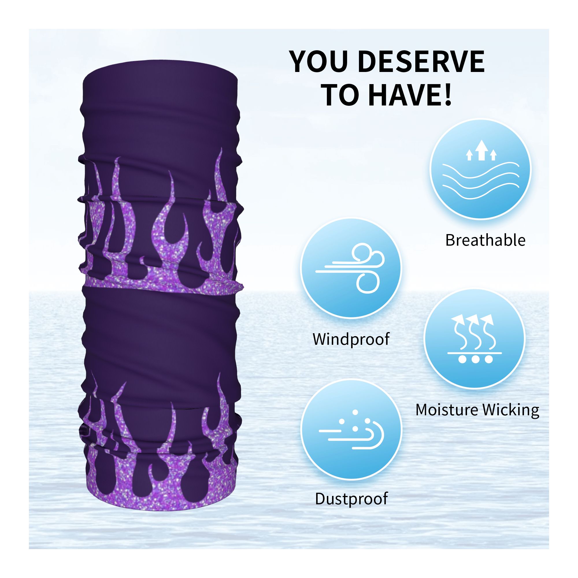 Custom Purple Glitter Flames B - Neck Gaiter Face Cover のレビューと価格