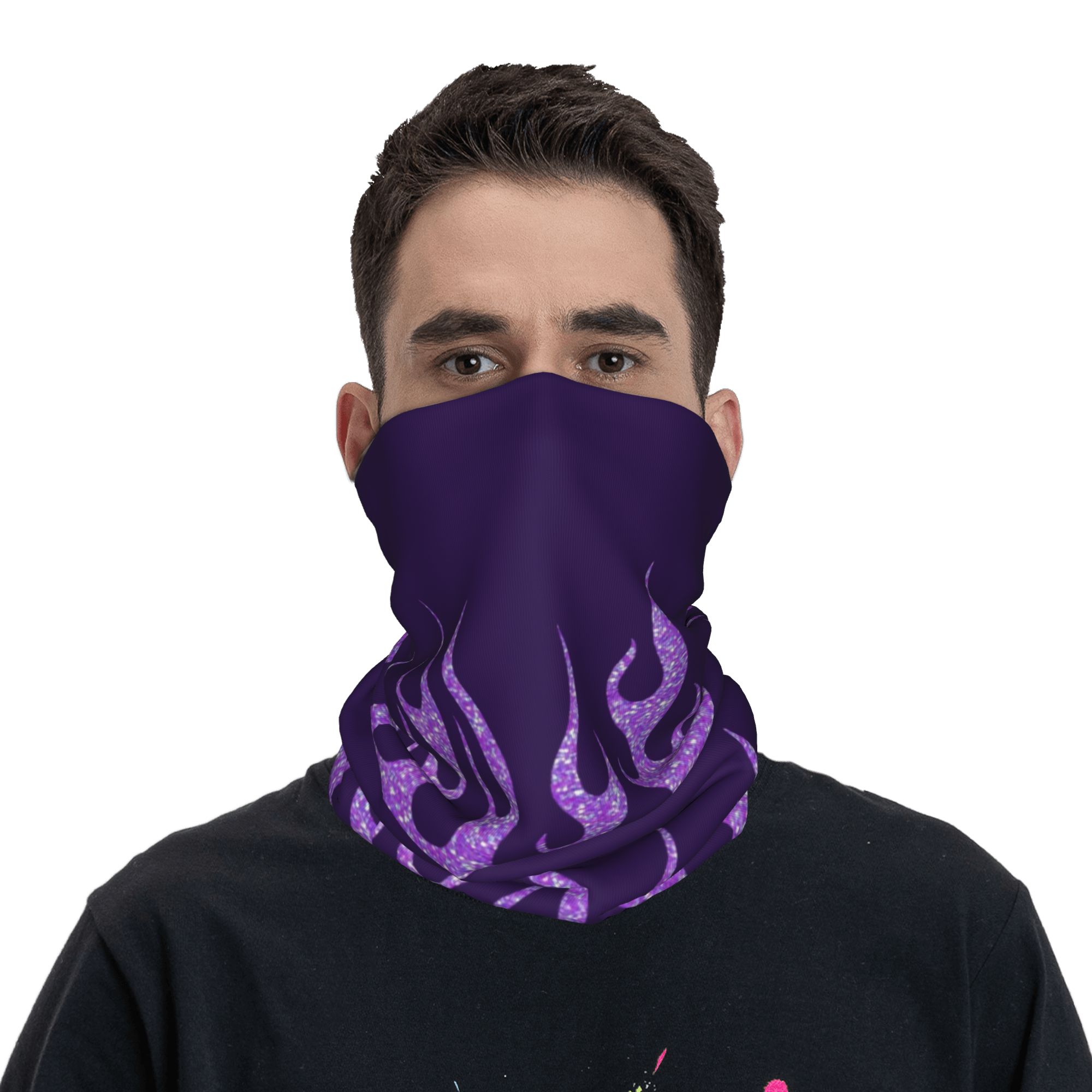 Custom Purple Glitter Flames B - Neck Gaiter Face Cover のレビューと価格