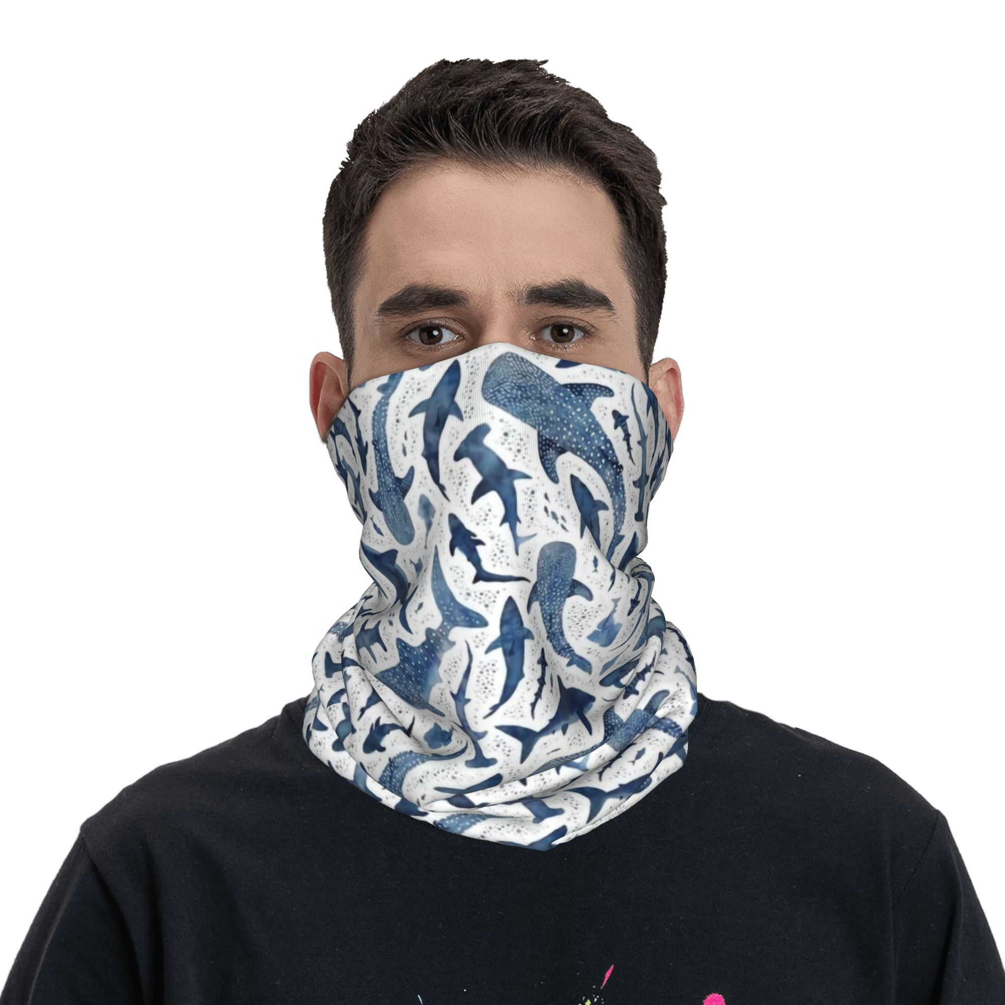 Custom Blue Watercolour Shark  - Neck Gaiter Face Cover のレビューと価格